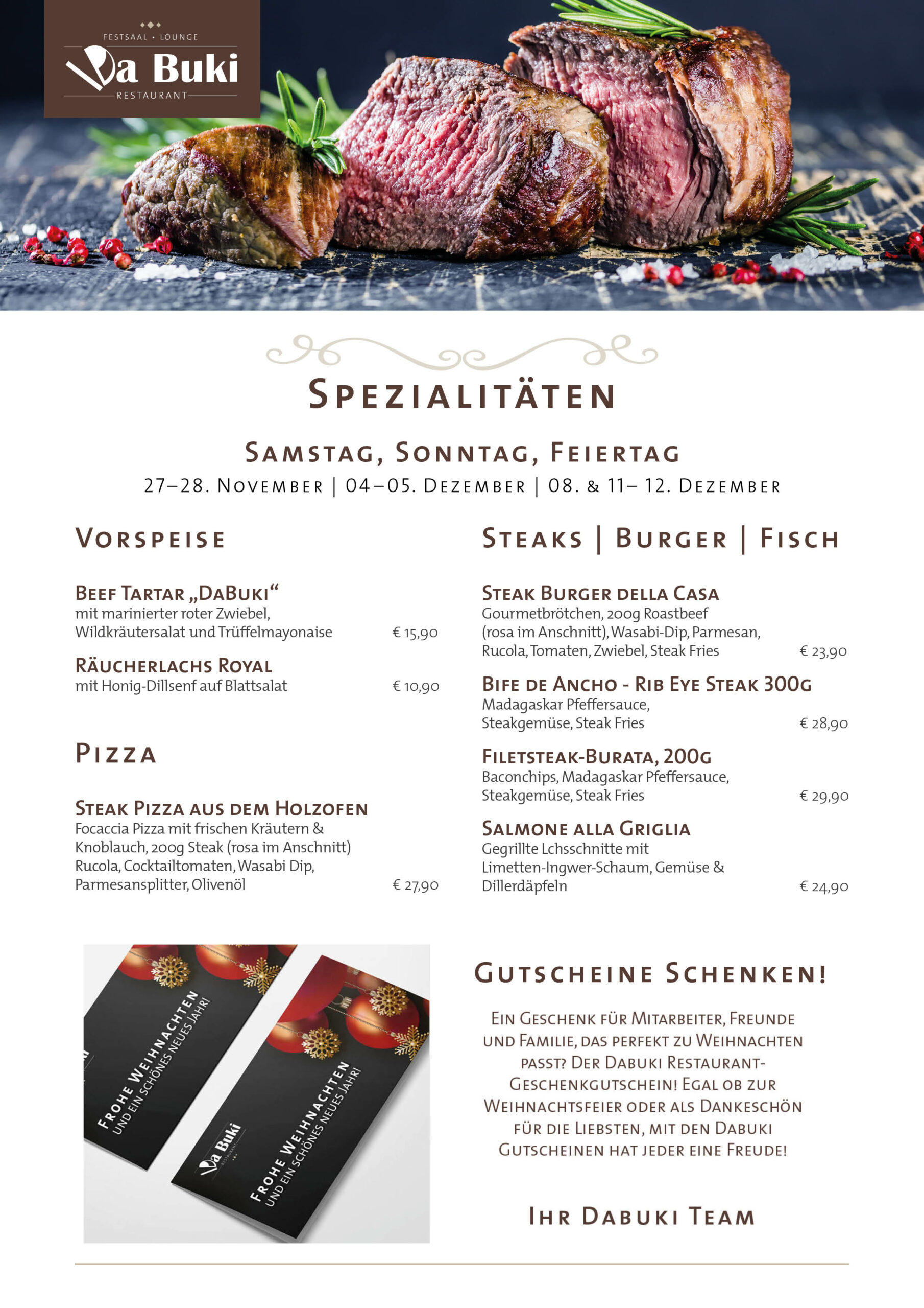 Lieferservice -Speisekarte-Spezialitäten