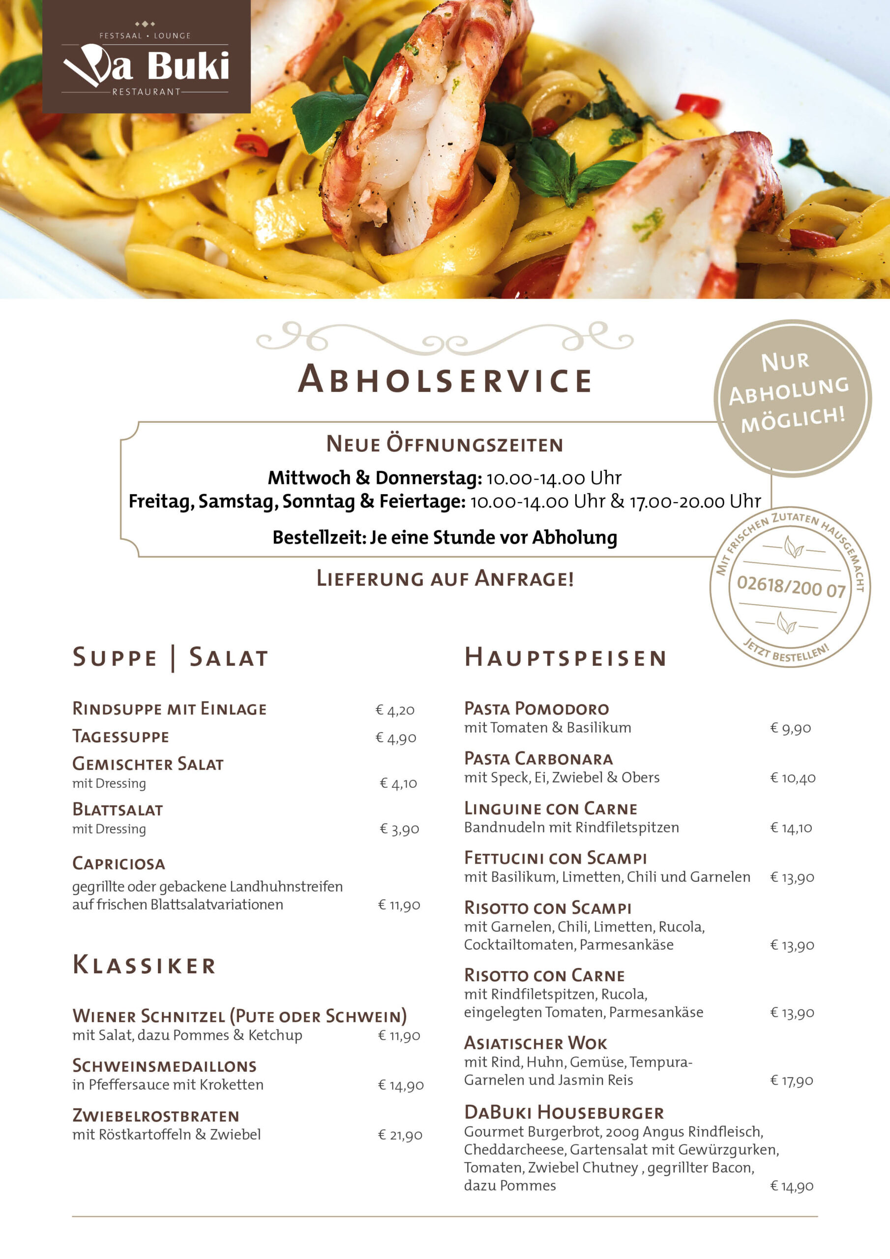 Lieferservice -Speiskarte Pizza-salat und mehr